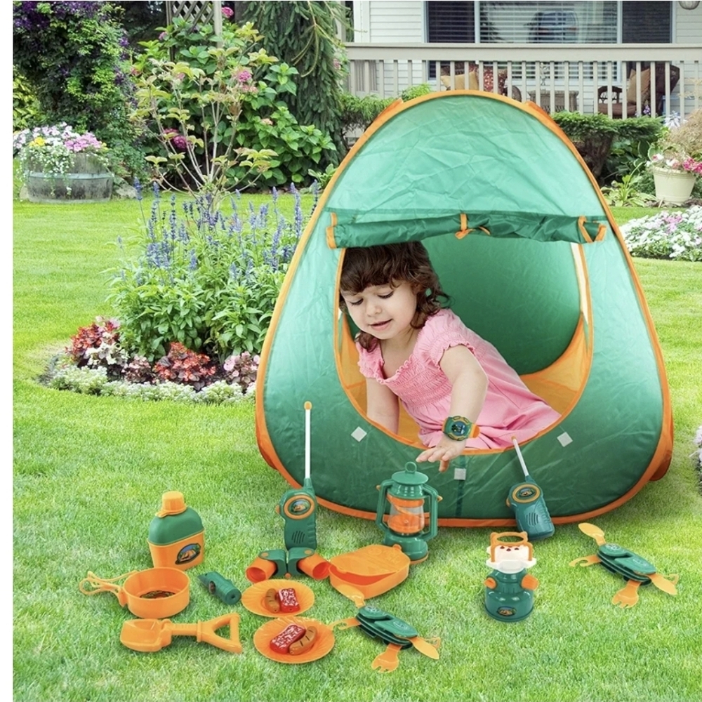 FUN LITTLE TOYS Pop Up Tent with Kids Camping Gear Set, Kids Play Tent Outdoor